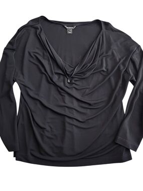St. John Jeweled Knit Top Blouse Women's L Black Long Sleeve Formal Luxury Dark